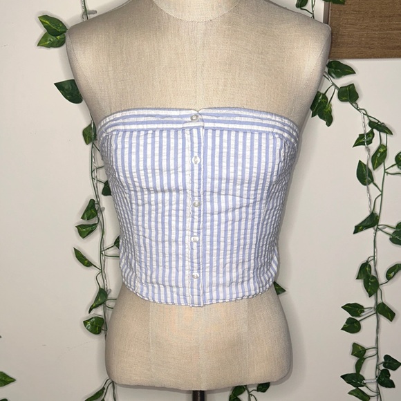 Hollister Faux Button Up Striped Tube Top - Picture 2 of 5